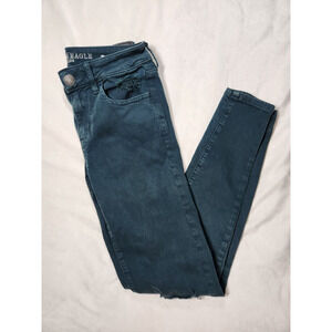 Sz 4 American Eagle Teal Dark Turquoise Skinny Jeans Womens Jegging Size Four